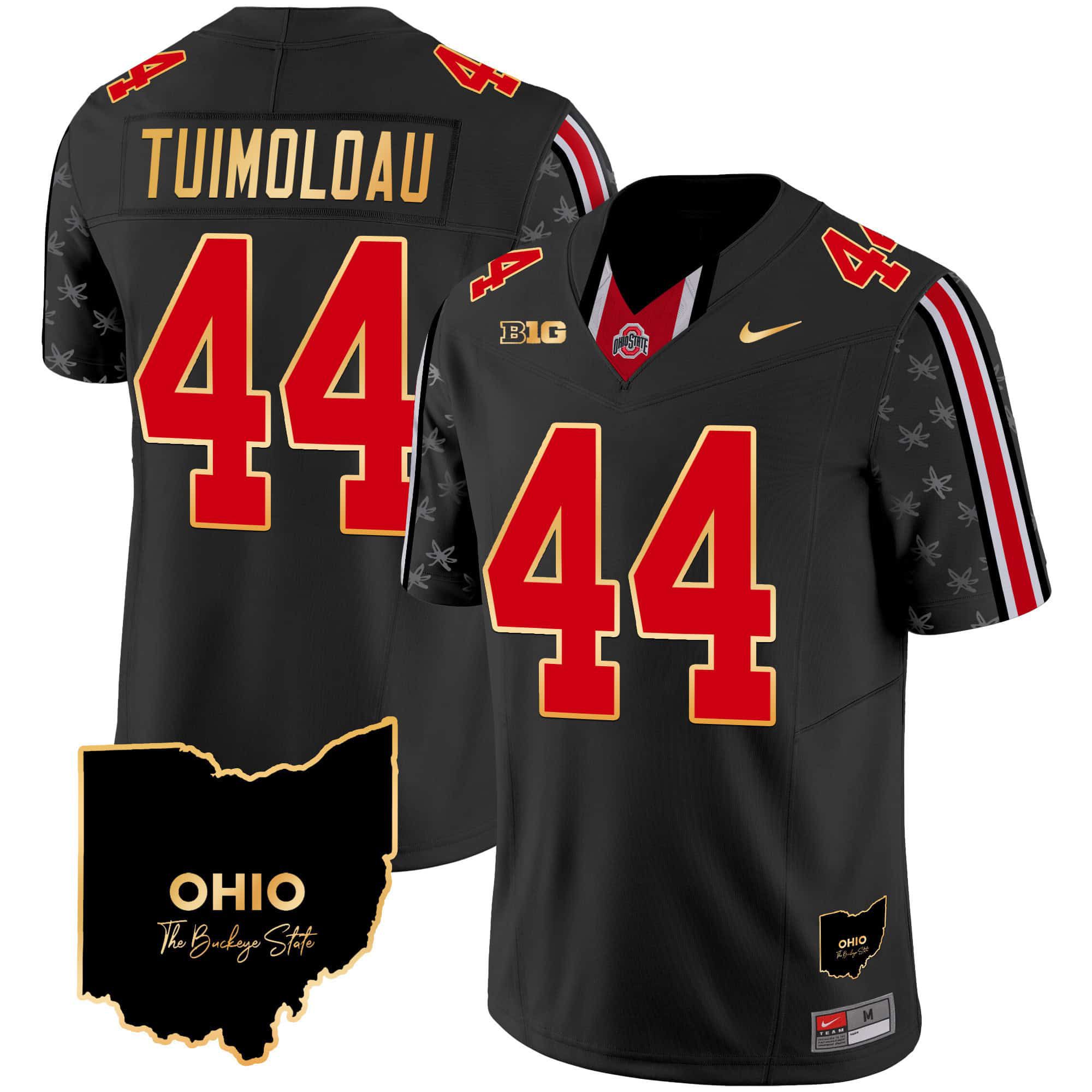 Men Ohio State Buckeyes #44 Tuimoloau Black 2024 Nike Home Patch Gold Trim Vapor Limited NCAA Jersey